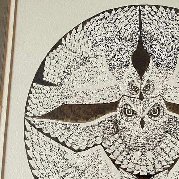 Vintage Original Pen and Ink Drawing Owls EB Rothwell - Picture 4 of 10